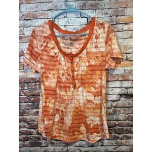 Orange Onque Casuals Floral Short Sleeve Top Women’s Size Large